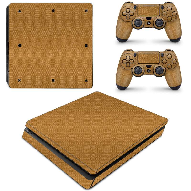 SkinNit Decal Sticker Skin For PS4 Slim: HoneyComb Gold (Textured)