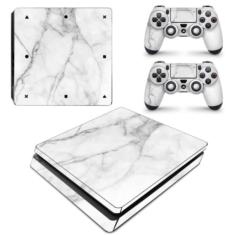 SkinNit Decal Sticker Skin For PS4 Slim: White Marble