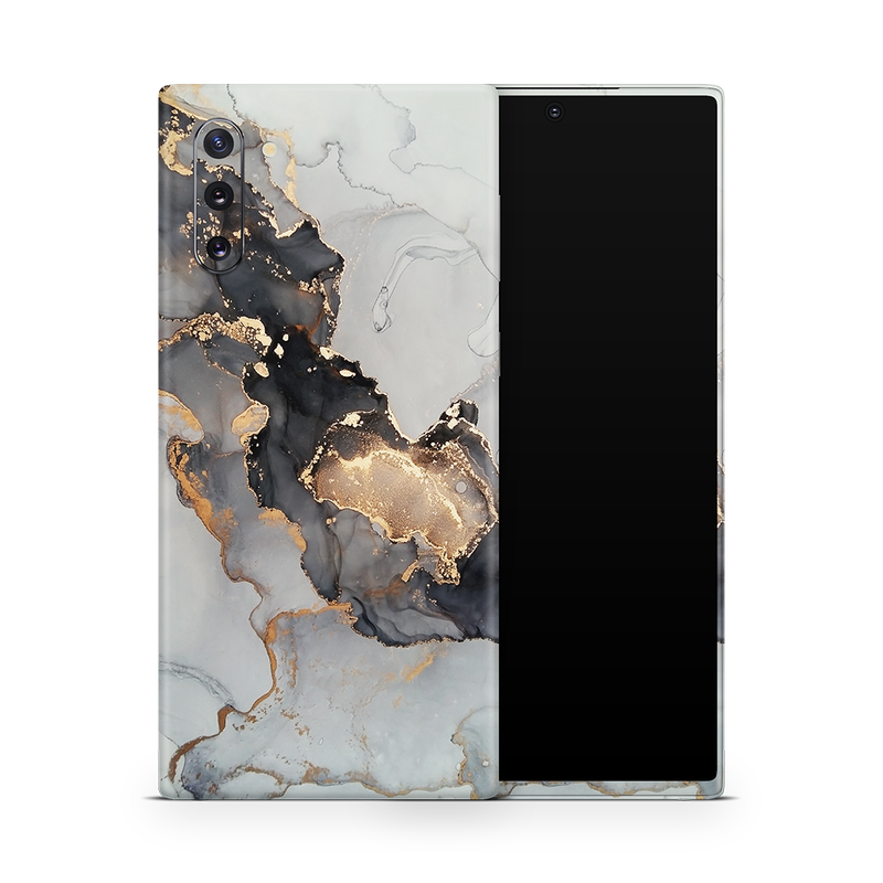 SkinNit Decal Sticker Skin Samsung Galaxy Note 10 Plus Marble White Gold (Decal Skin)