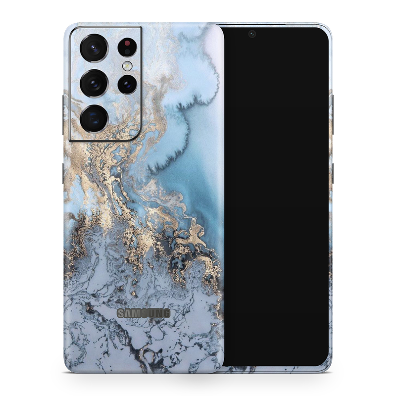 SkinNit Decal Sticker Skin Samsung Galaxy S21 Ultra Marble Arctic Blue (Decal Skin)
