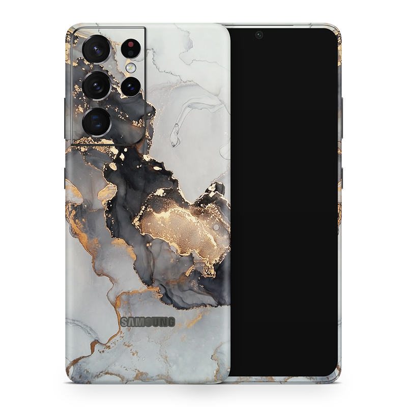 SkinNit Decal Sticker Skin Samsung Galaxy S21 Ultra Marble White Gold (Decal Skin)