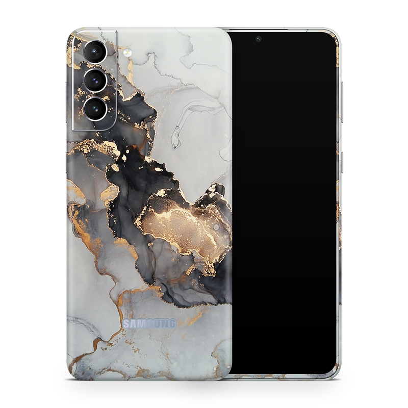 SkinNit Decal Sticker Skin Samsung Galaxy S21 Plus Marble White Gold (Decal Skin)
