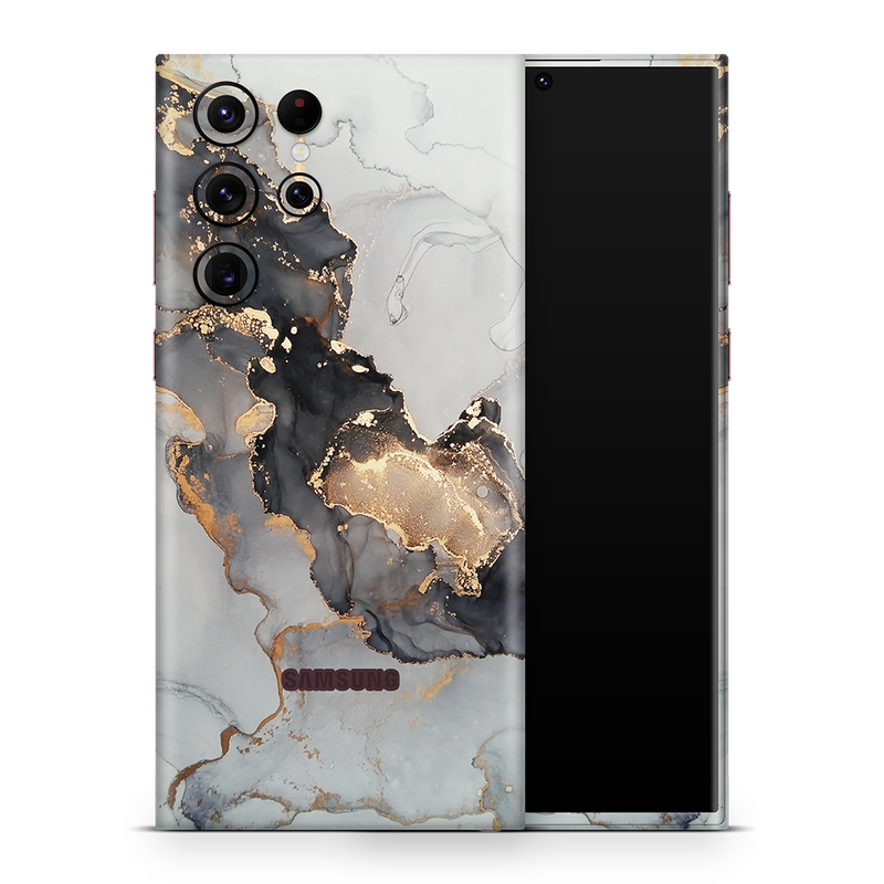 SkinNit Decal Sticker Skin Samsung Galaxy S22 Ultra Marble White Gold (Decal Skin)