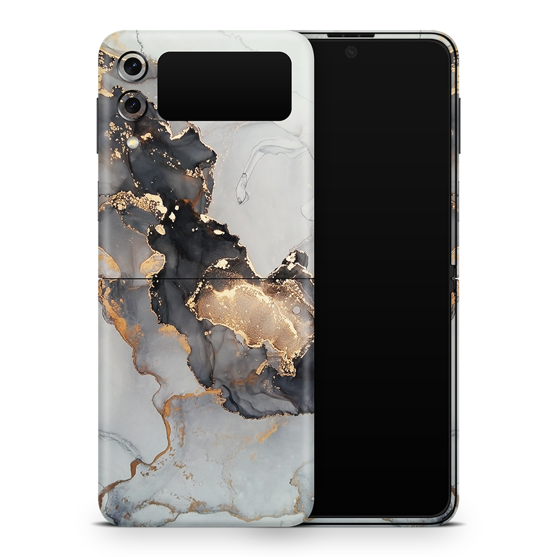 SkinNit Decal Sticker Skin Samsung Galaxy Z Flip 3 Marble White Gold (Decal Skin)