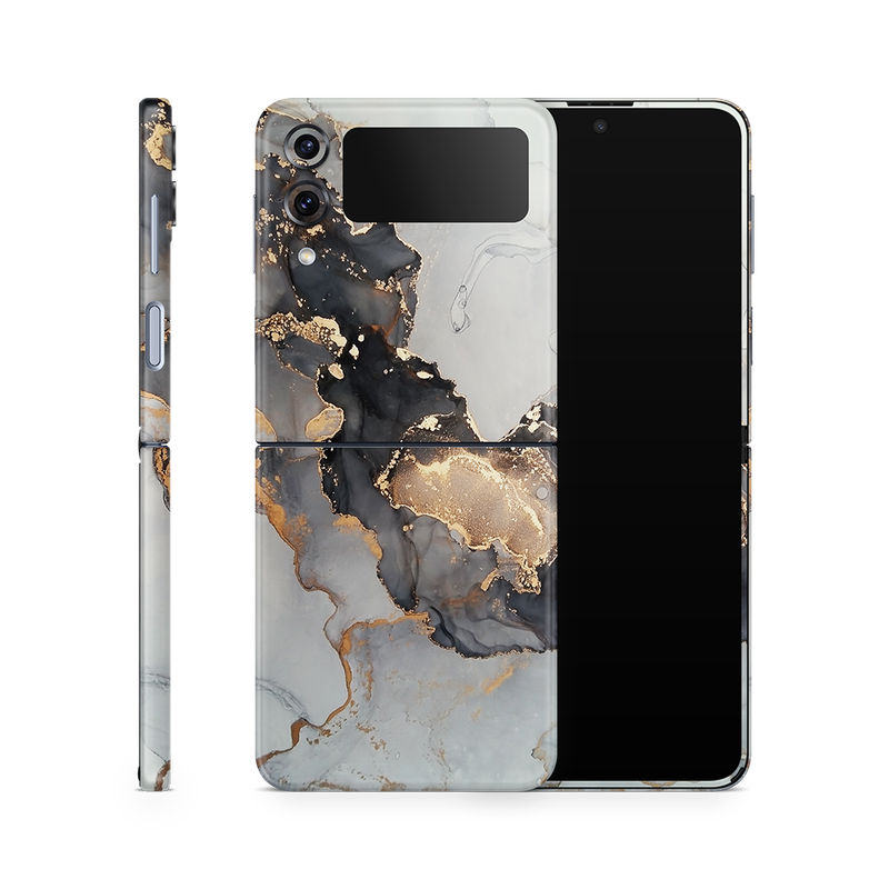 SkinNit Decal Sticker Skin Samsung Galaxy Z Flip 4 Marble White Gold (Decal Skin)