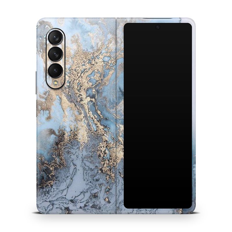 SkinNit Decal Sticker Skin Samsung Galaxy Z Fold 3 Marble Arctic Blue (Decal Skin)