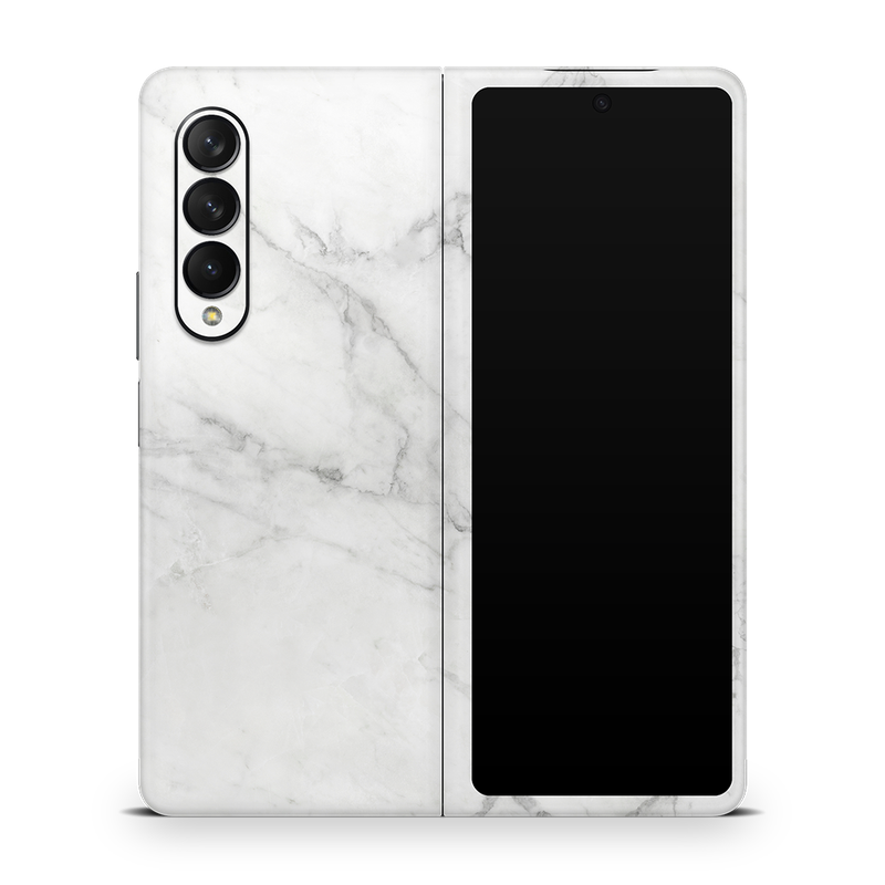 SkinNit Decal Sticker Skin Samsung Galaxy Z Fold 3 Marble White (Decal Skin)