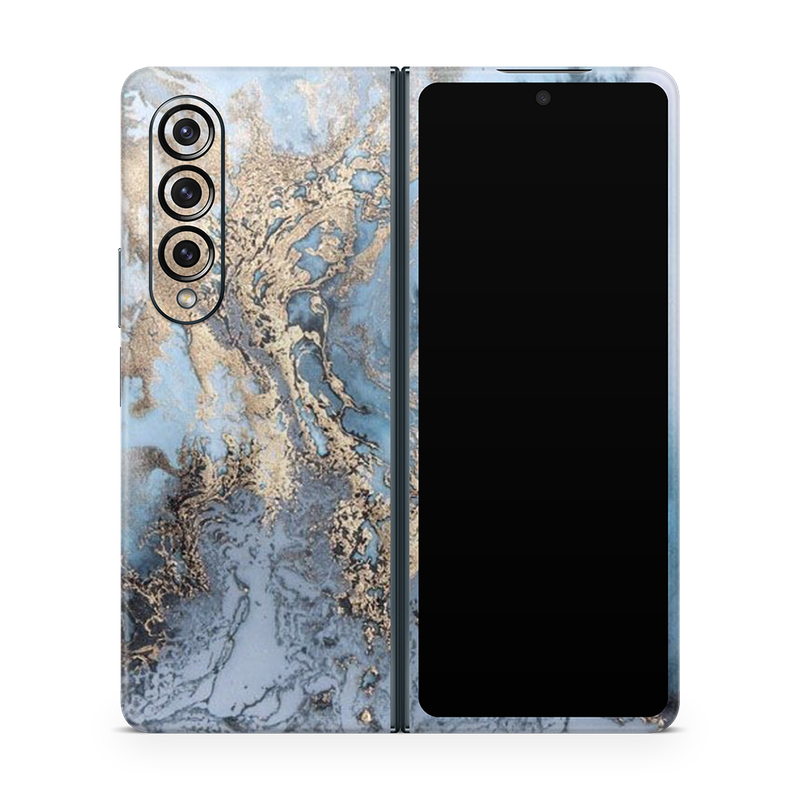 SkinNit Decal Sticker Skin Samsung Galaxy Z Fold 4 Marble Arctic Blue (Decal Skin)
