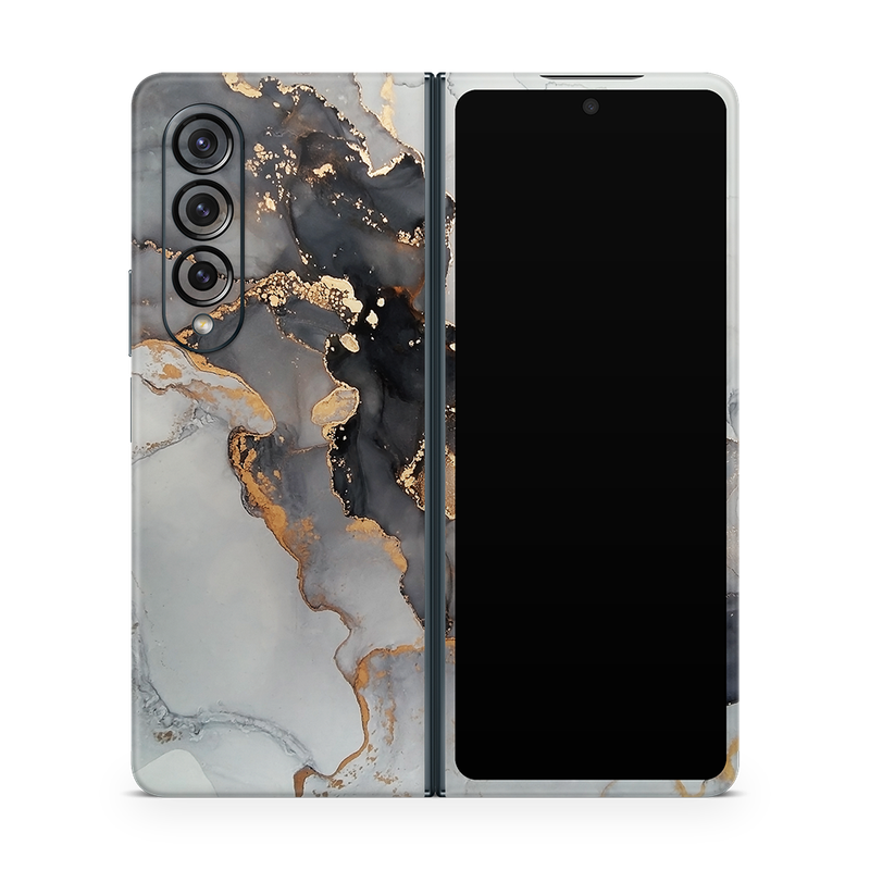 SkinNit Decal Sticker Skin Samsung Galaxy Z Fold 4 Marble White Gold (Decal Skin)