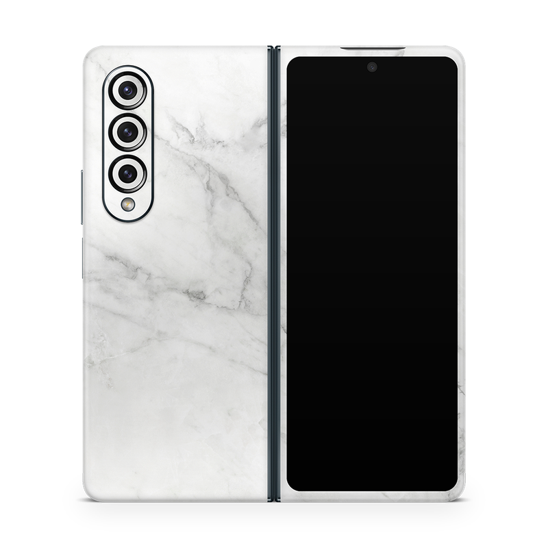 SkinNit Decal Sticker Skin Samsung Galaxy Z Fold 4 Marble White (Decal Skin)