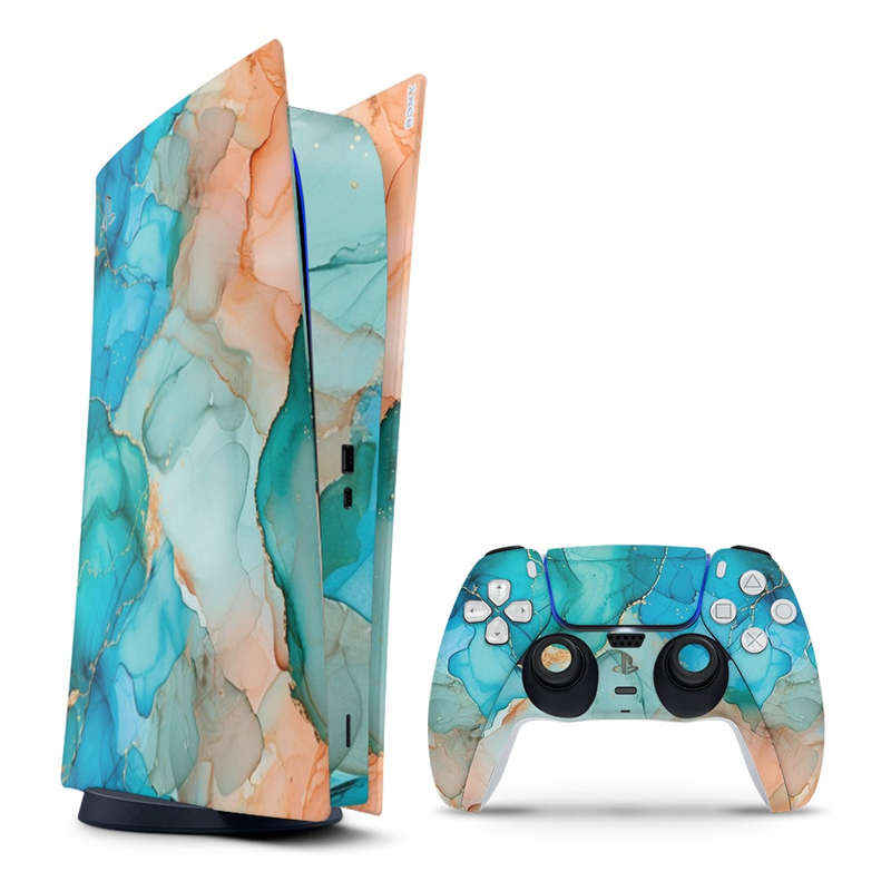 Decal Sticker Skin For PS5 Digital: Vibrant Marbled Gold