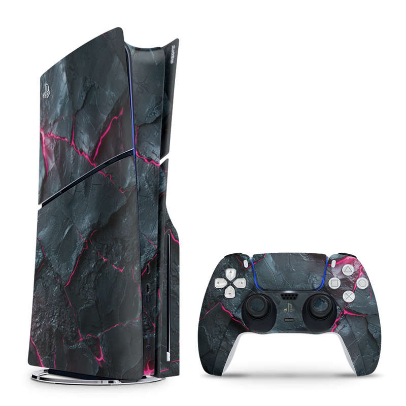 Decal Skin Sticker Compatible with PS5 Slim: Carbon Rock Glow Pink
