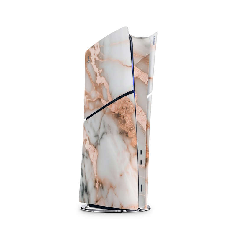 Decal Skin Sticker Compatible with PS5 Slim Digital (No Disk): Marble Rose Gold Accents