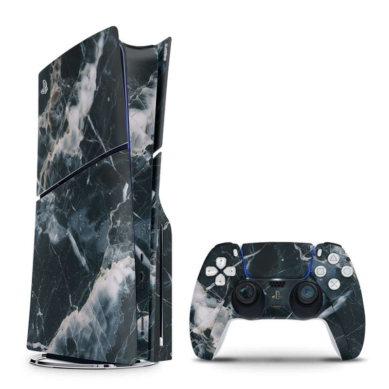 Decal Skin Sticker Compatible with PS5 Slim: Marble White & Black