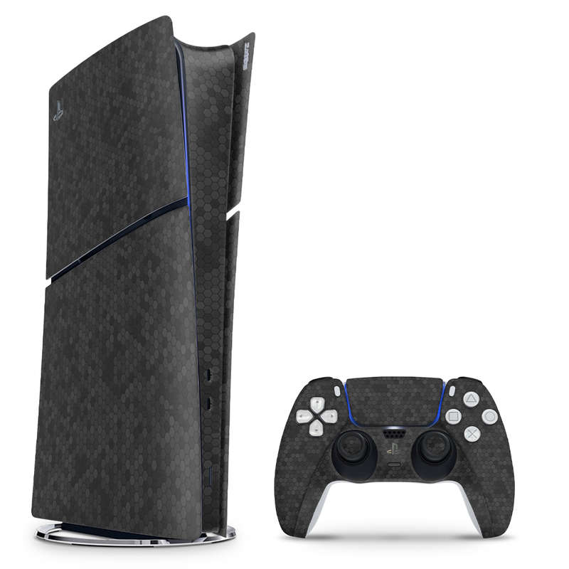 SkinNit Decal Sticker Skin For PS5 Slim Digital : HoneyComb Black (Textured)