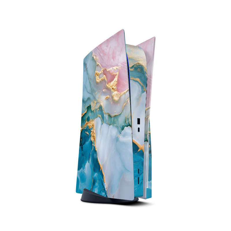 Decal Skin Sticker Compatible with PS5: Vibrant Marbled Gold