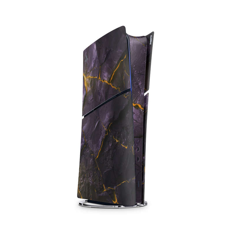Decal Skin Sticker Compatible with PS5 Slim Digital (No Disk): Carbon Rock Glow Yellow