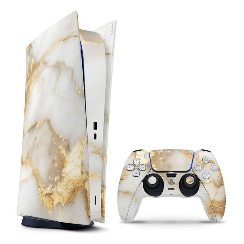 Decal Sticker Skin For PS5 Digital: White Gold Vein Marble