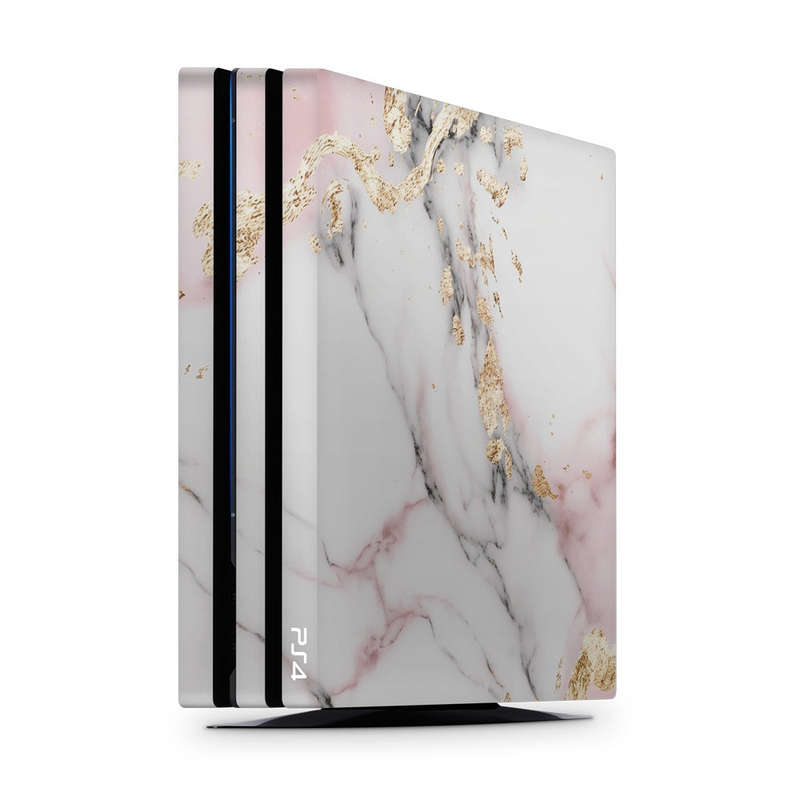 Decal Skin Sticker for PS4 Pro: White and Light Pink Marble with Gold Foil