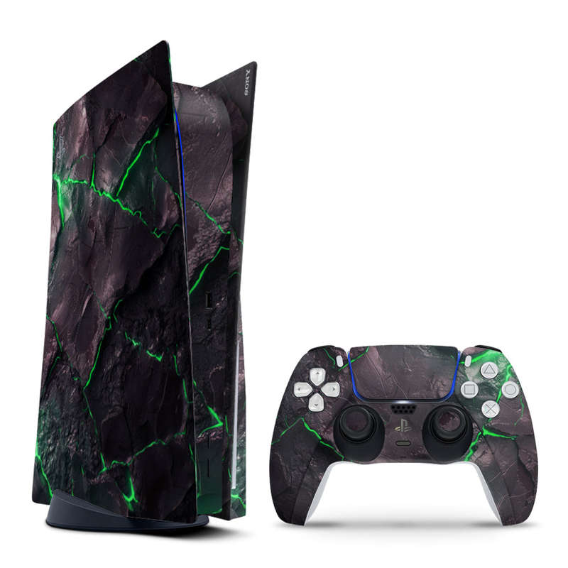 Decal Skin Sticker Compatible with PS5: Carbon Rock Glow Green