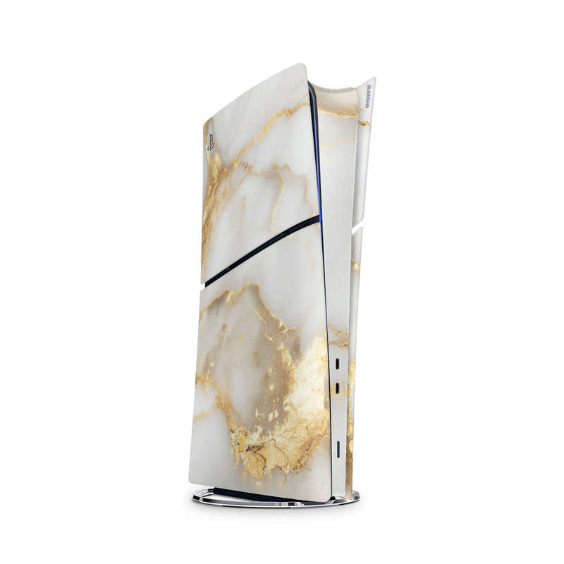 Decal Skin Sticker Compatible with PS5 Slim Digital (No Disk): White Gold Vein Marble