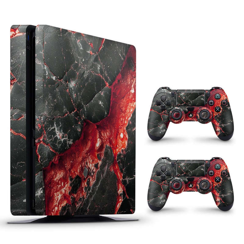 Decal Skin Sticker for PS4 Slim: Carbon Stone Red