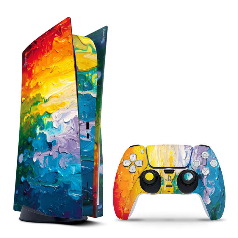 Decal Skin Sticker Compatible with PS5: Vibrant Rainbow Melt