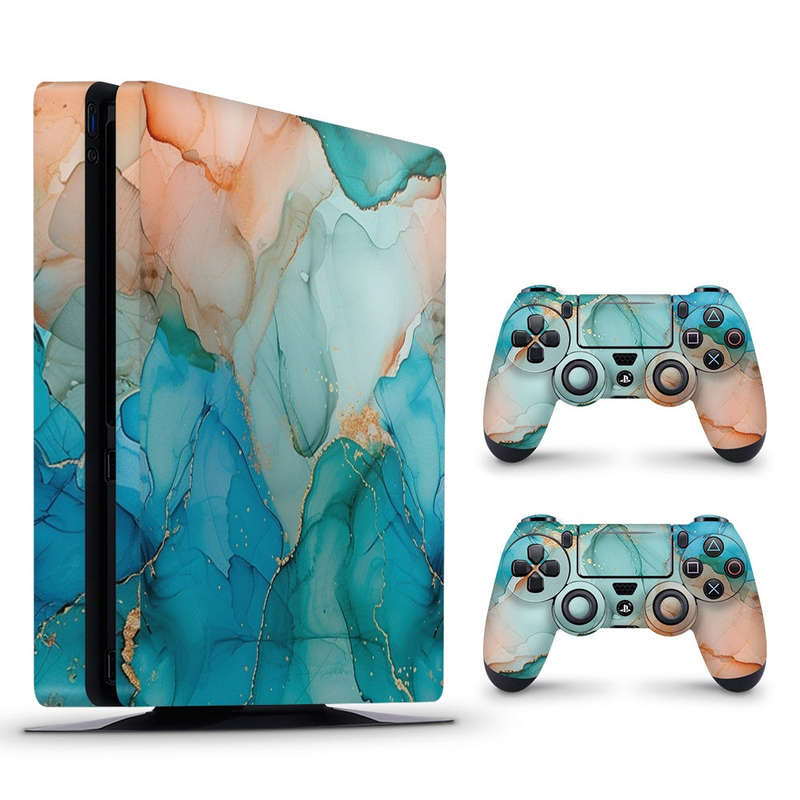 Decal Skin Sticker for PS4 Slim: Vibrant Marbled Gold