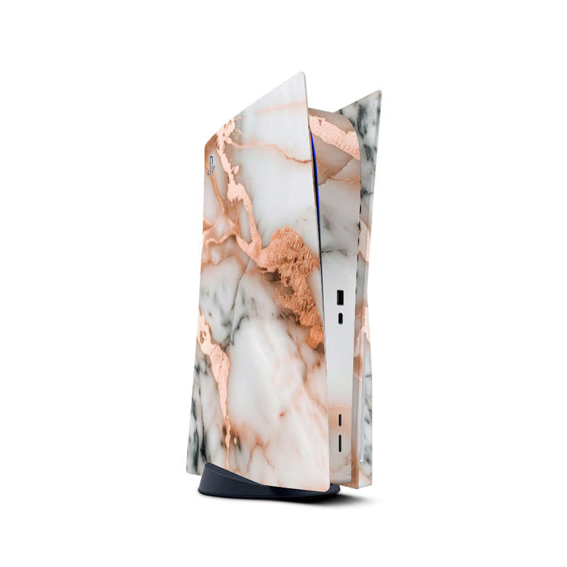 Decal Skin Sticker Compatible with PS5: Marble Rose Gold Accents