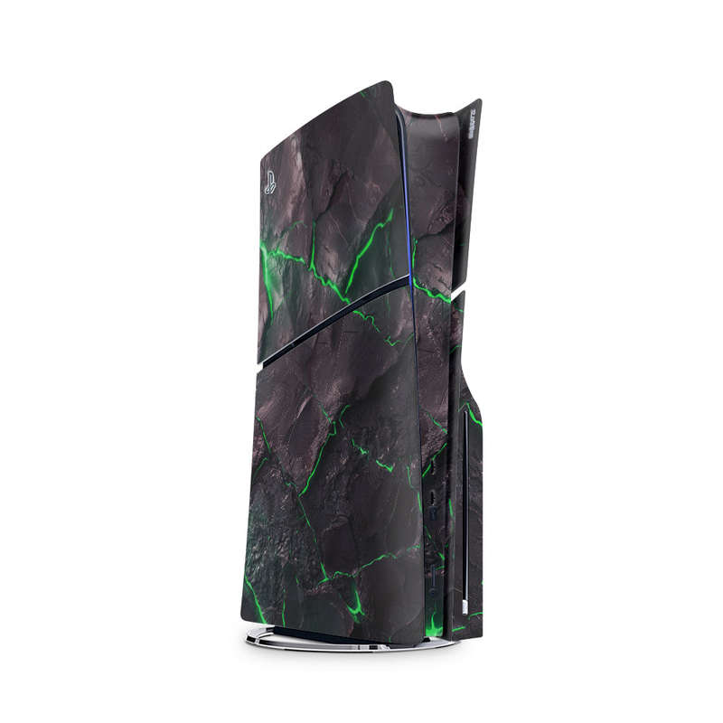 Decal Skin Sticker Compatible with PS5 Slim: Carbon Rock Glow Green