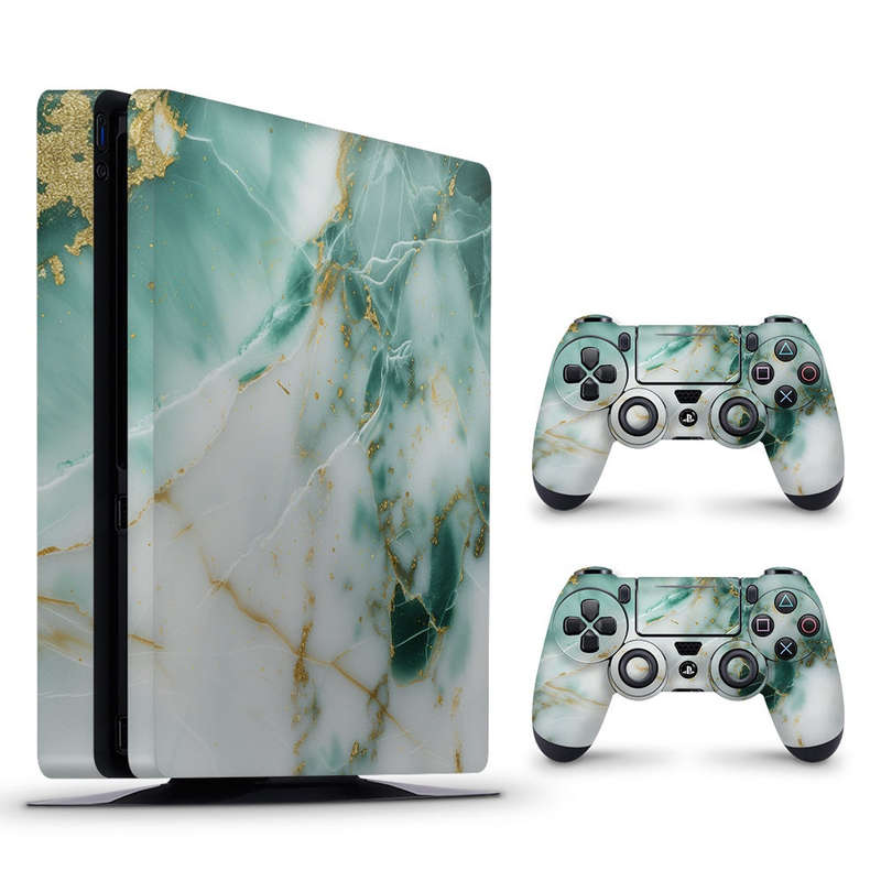 Decal Skin Sticker for PS4 Slim: Marble Emerald Gold