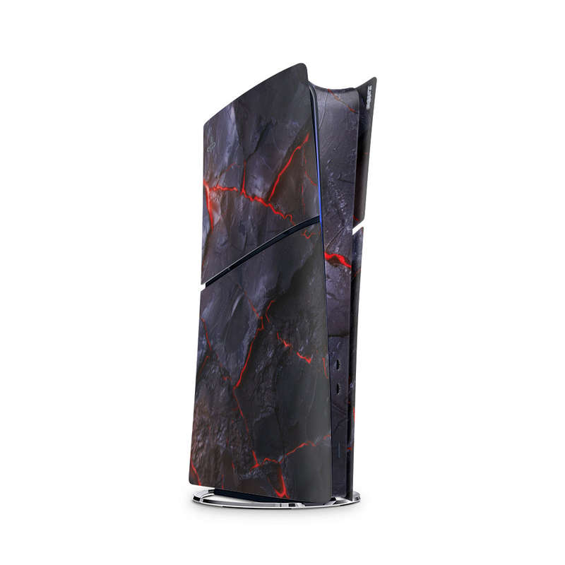 Decal Skin Sticker Compatible with PS5 Slim Digital (No Disk): Carbon Rock Glow Red