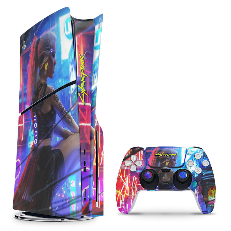 SkinNit Decal Sticker Skin For PS5 Slim : Cyberpunk