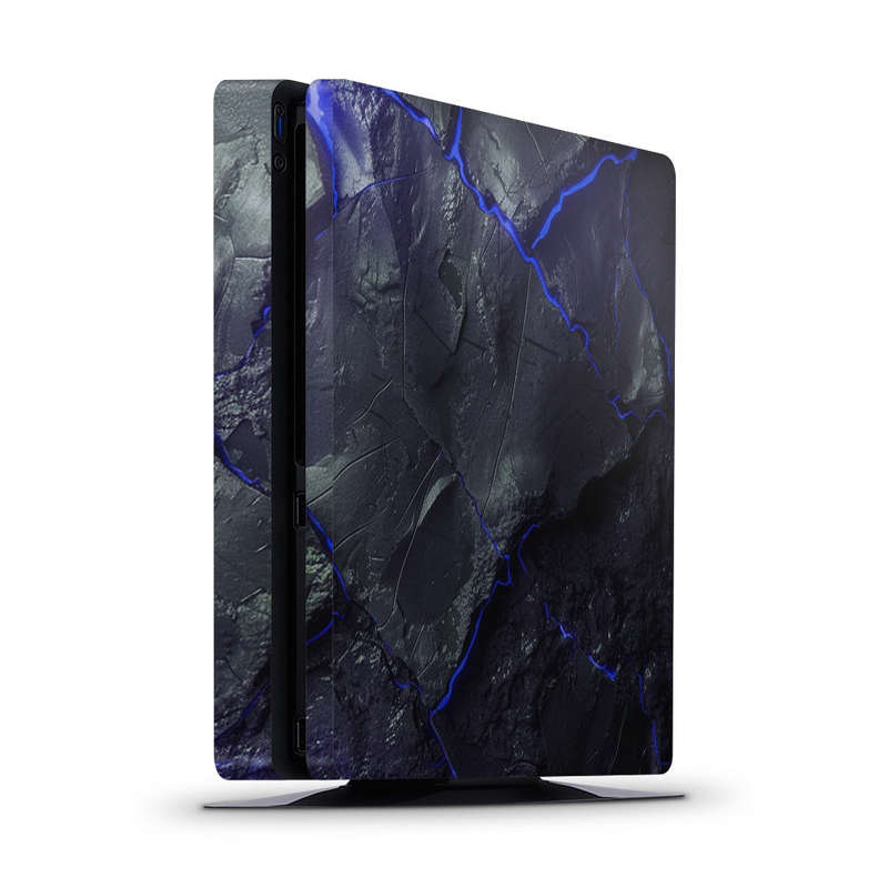Decal Skin Sticker for PS4 Slim: Carbon Rock Glow Blue