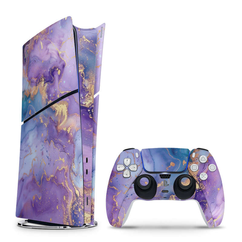Decal Skin Sticker Compatible with PS5 Slim Digital (No Disk): Abstract Purple Marble