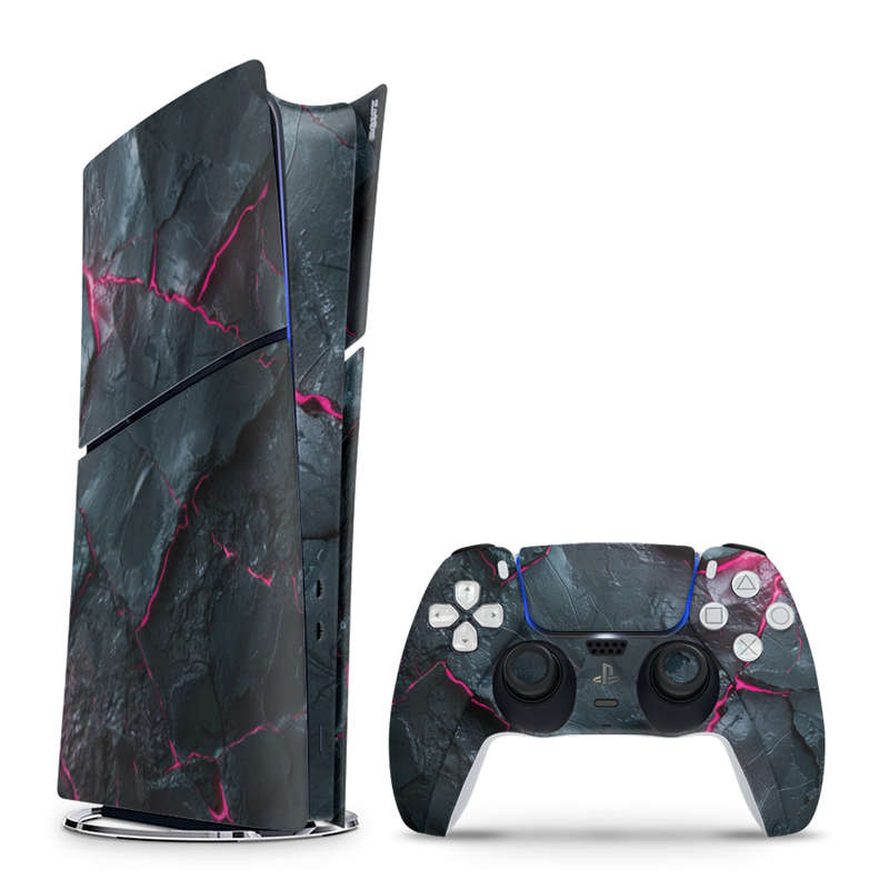 Decal Skin Sticker Compatible with PS5 Slim Digital (No Disk): Carbon Rock Glow Pink