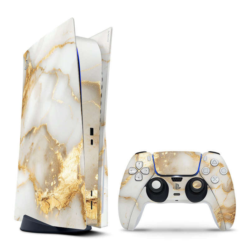 Decal Skin Sticker Compatible with PS5: White Gold Vein Marble