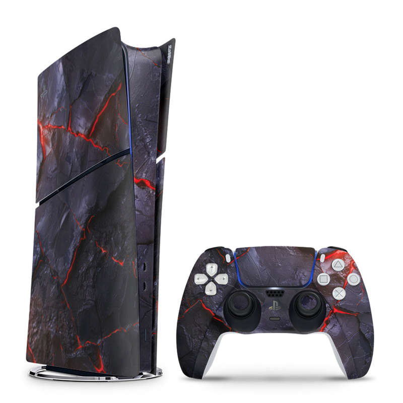 Decal Skin Sticker Compatible with PS5 Slim Digital (No Disk): Carbon Rock Glow Red