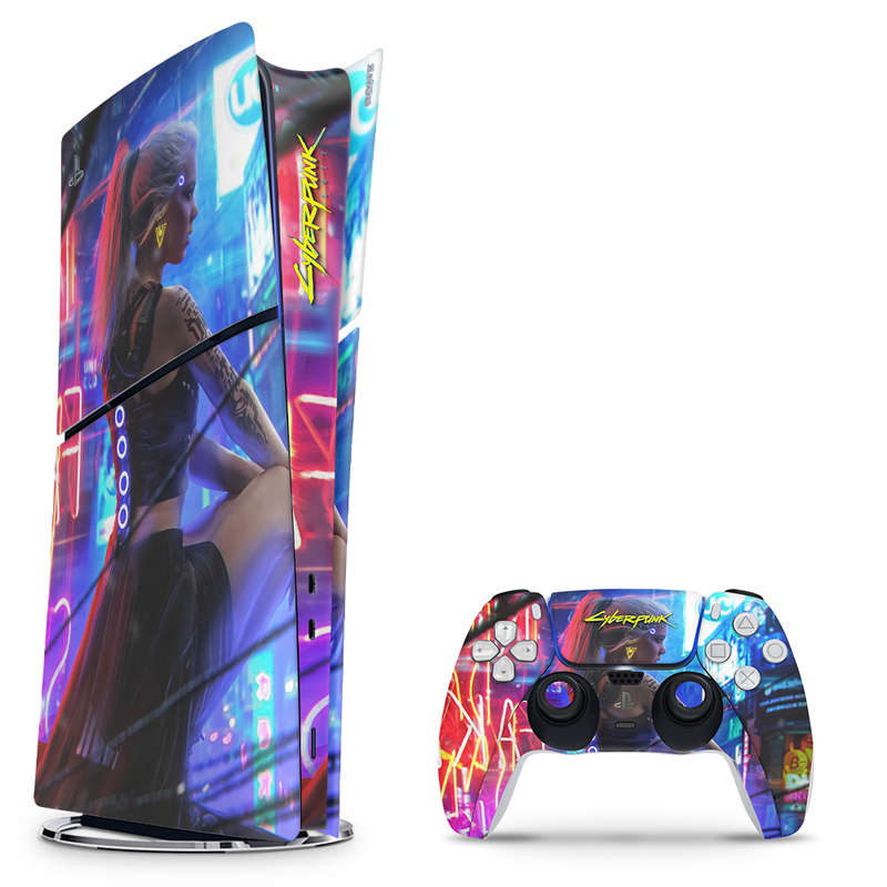 SkinNit Decal Sticker Skin For PS5 Slim Digital : Cyberpunk