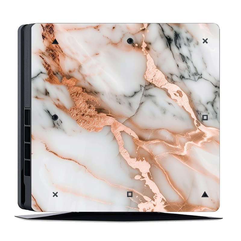 Decal Skin Sticker for PS4 Slim: Marble Rose Gold Accents