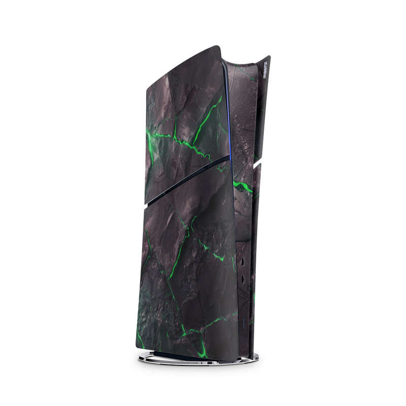Decal Skin Sticker Compatible with PS5 Slim Digital (No Disk): Carbon Rock Glow Green