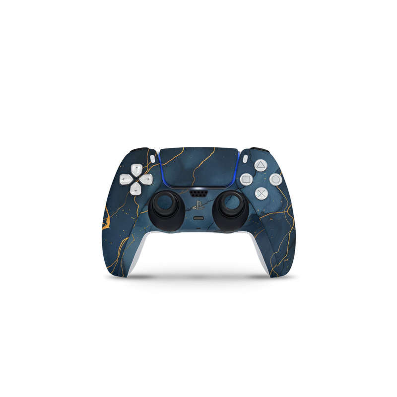 Decal Skin Sticker Compatible with PS5: Dark Blue Marble Gold Veins