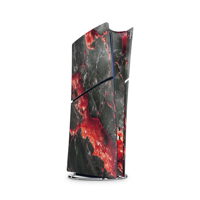 Decal Skin Sticker Compatible with PS5 Slim Digital (No Disk): Carbon Stone Red
