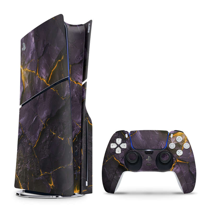 Decal Skin Sticker Compatible with PS5 Slim: Carbon Rock Glow Yellow