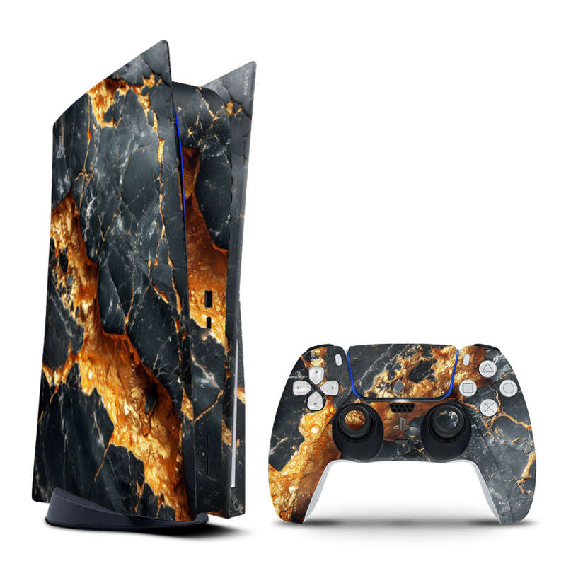 Decal Skin Sticker Compatible with PS5: Carbon Stone Gold