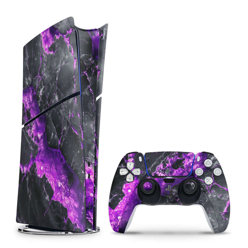 Decal Skin Sticker Compatible with PS5 Slim Digital (No Disk): Carbon Stone Purple