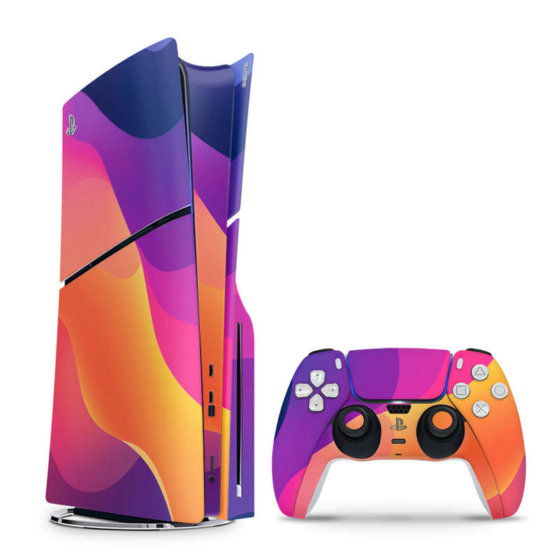 Decal Skin Sticker Compatible with PS5 Slim: Vibrant Sunset Waves