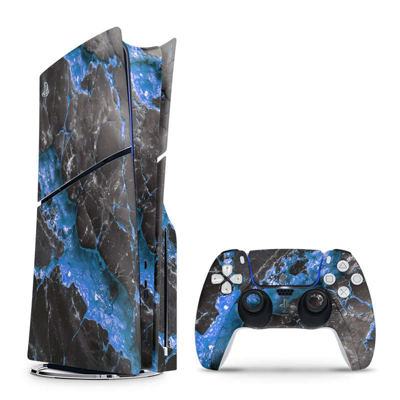 Decal Skin Sticker Compatible with PS5 Slim: Carbon Stone Blue