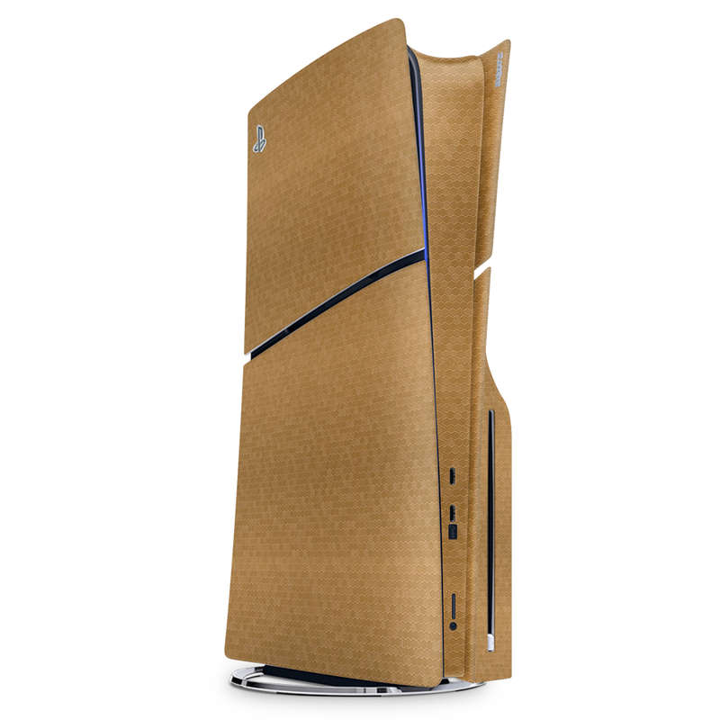 SkinNit Decal Sticker Skin For PS5 Slim : HoneyComb Gold (Textured)