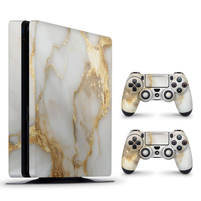 Decal Skin Sticker for PS4 Slim: White Gold Vein Marble